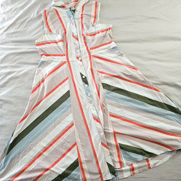 Plus Size Stripe Cotton Knit Sash Tie Shirt Dress - Picture 2 of 16